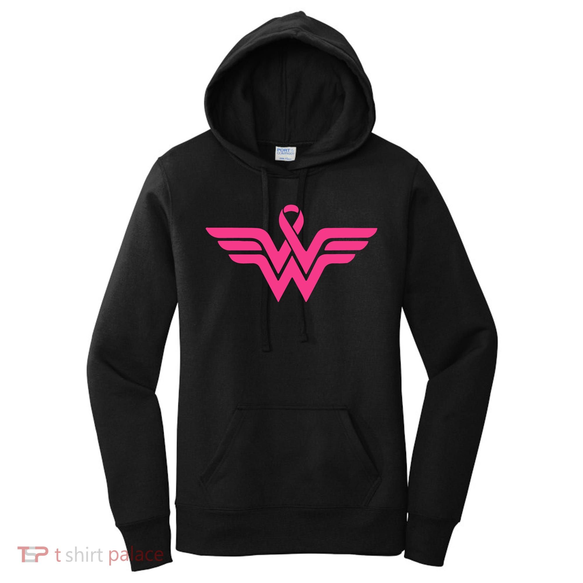 Breast Cancer Superhero Ribbon Logo Women's Hoodie