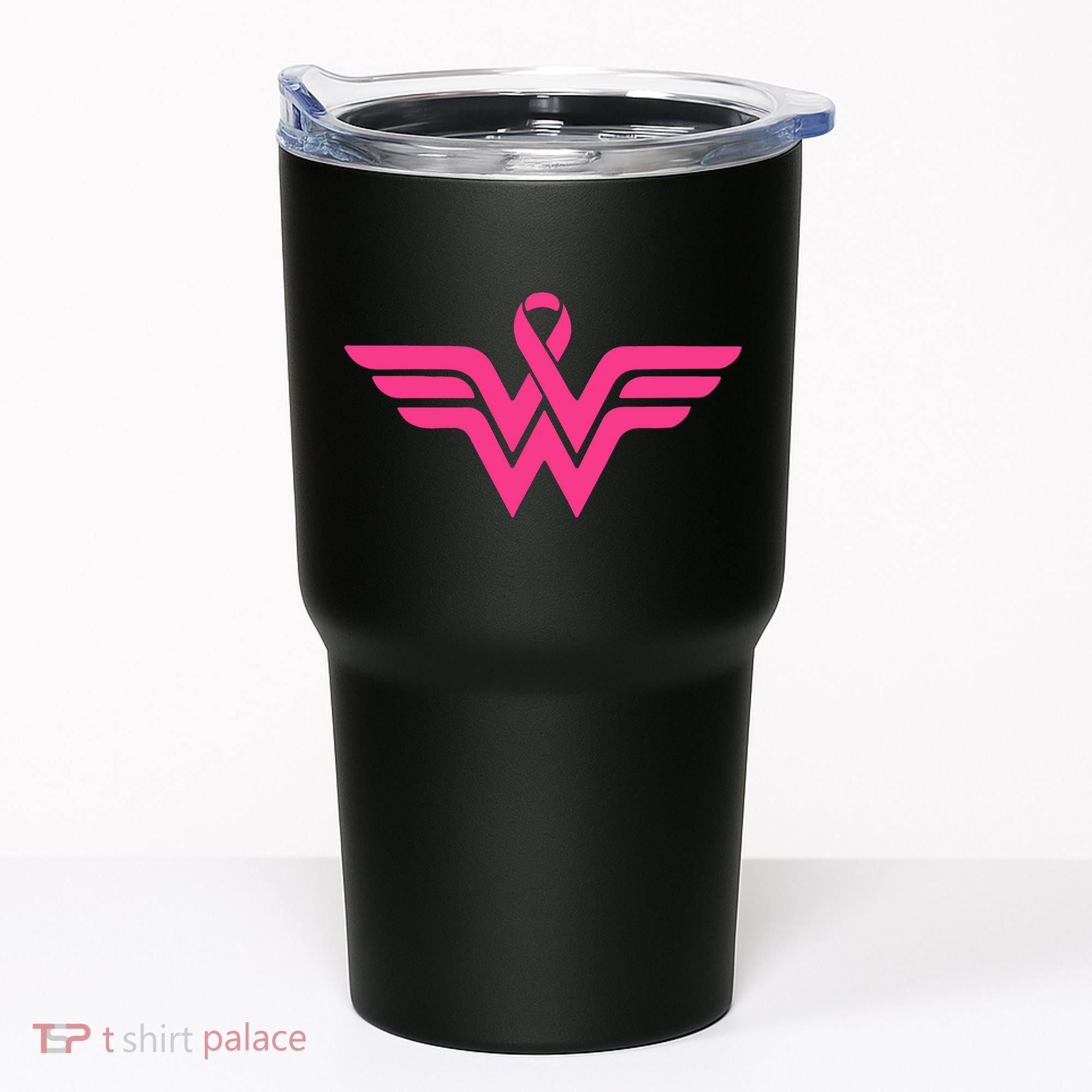 Breast Cancer Superhero Ribbon Logo Tumbler