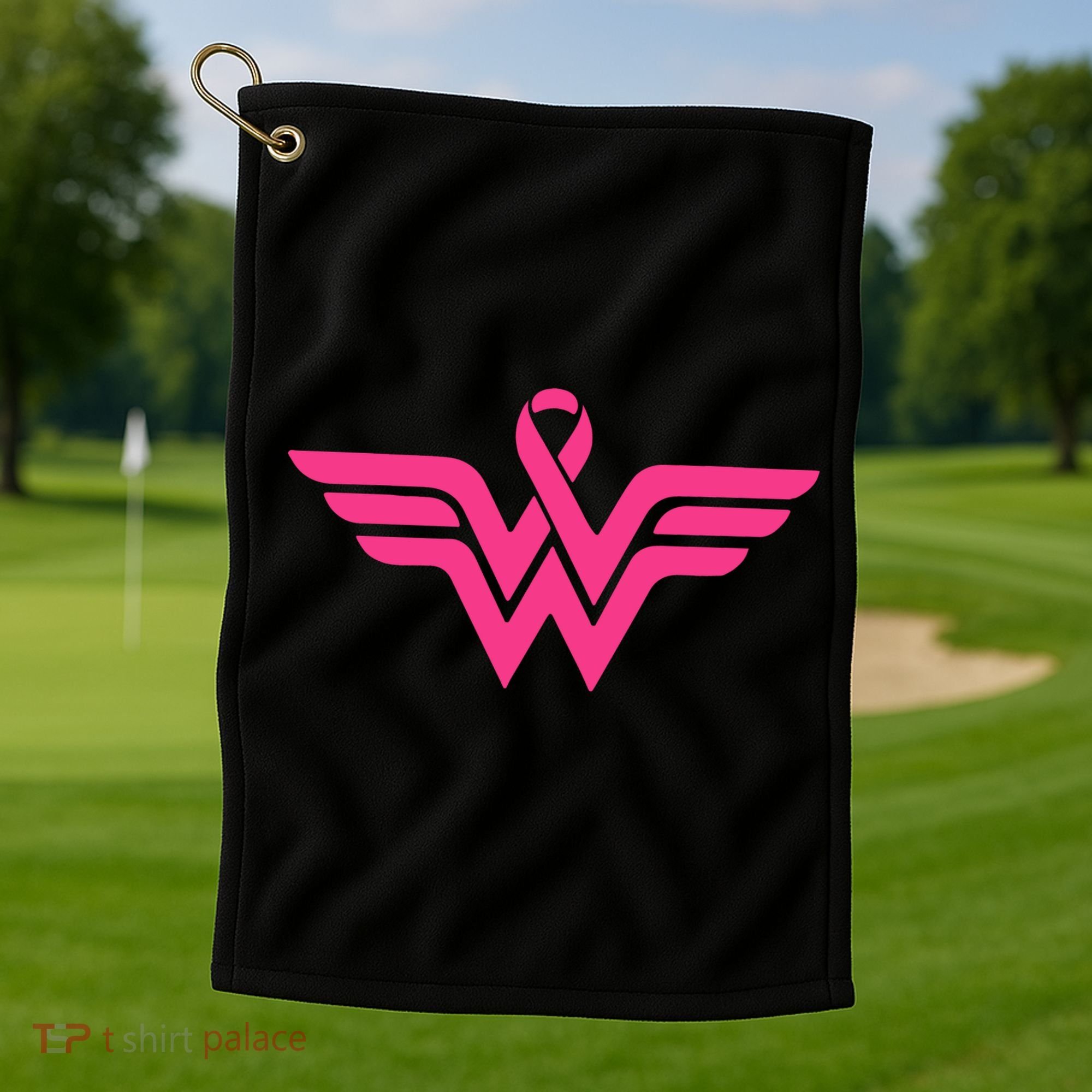 Breast Cancer Superhero Ribbon Logo Golf Towel