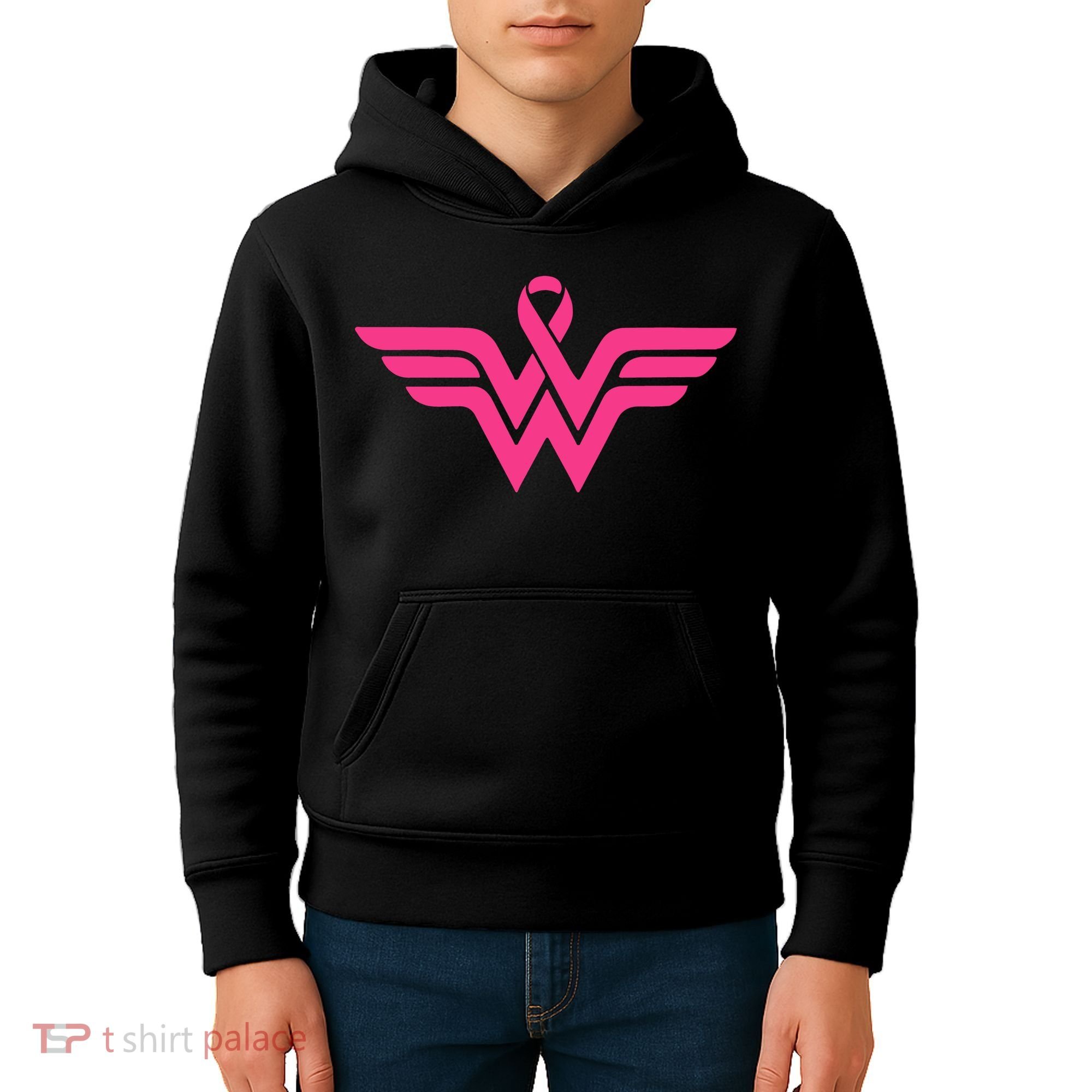 Breast Cancer Superhero Ribbon Logo Kids Hoodie