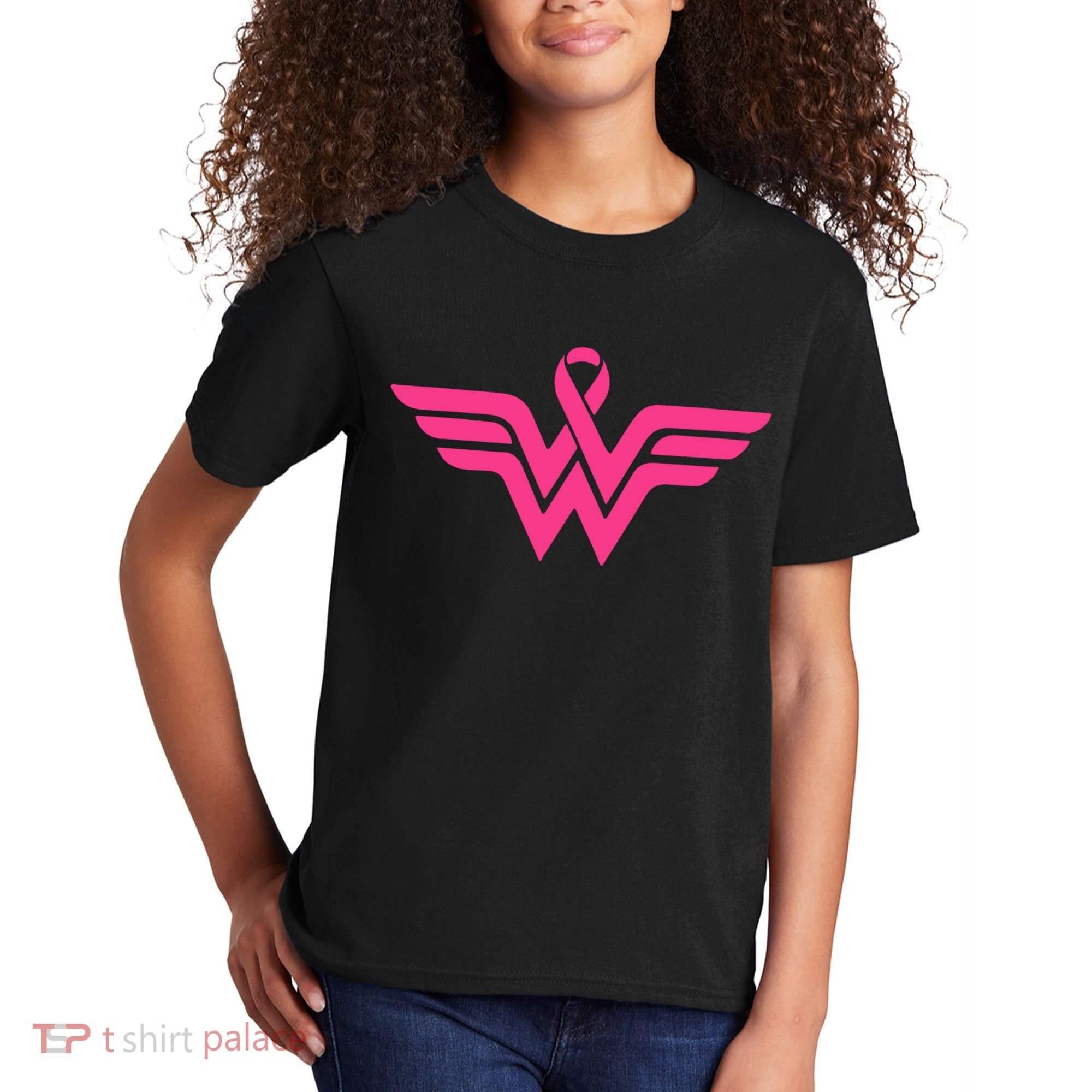 Breast Cancer Superhero Ribbon Logo Kids T-Shirt