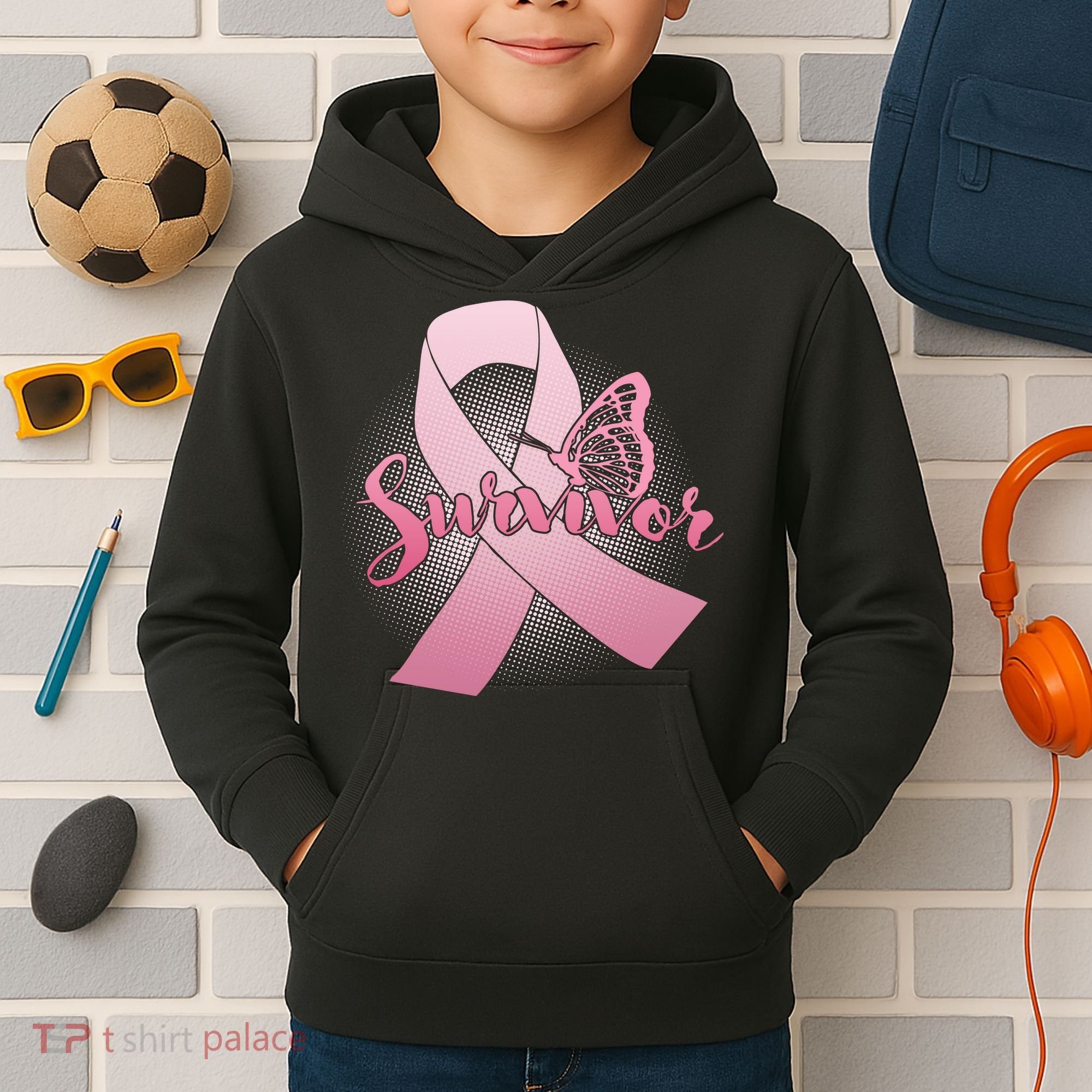 Breast Cancer Survivor Butterfly Kids Hoodie