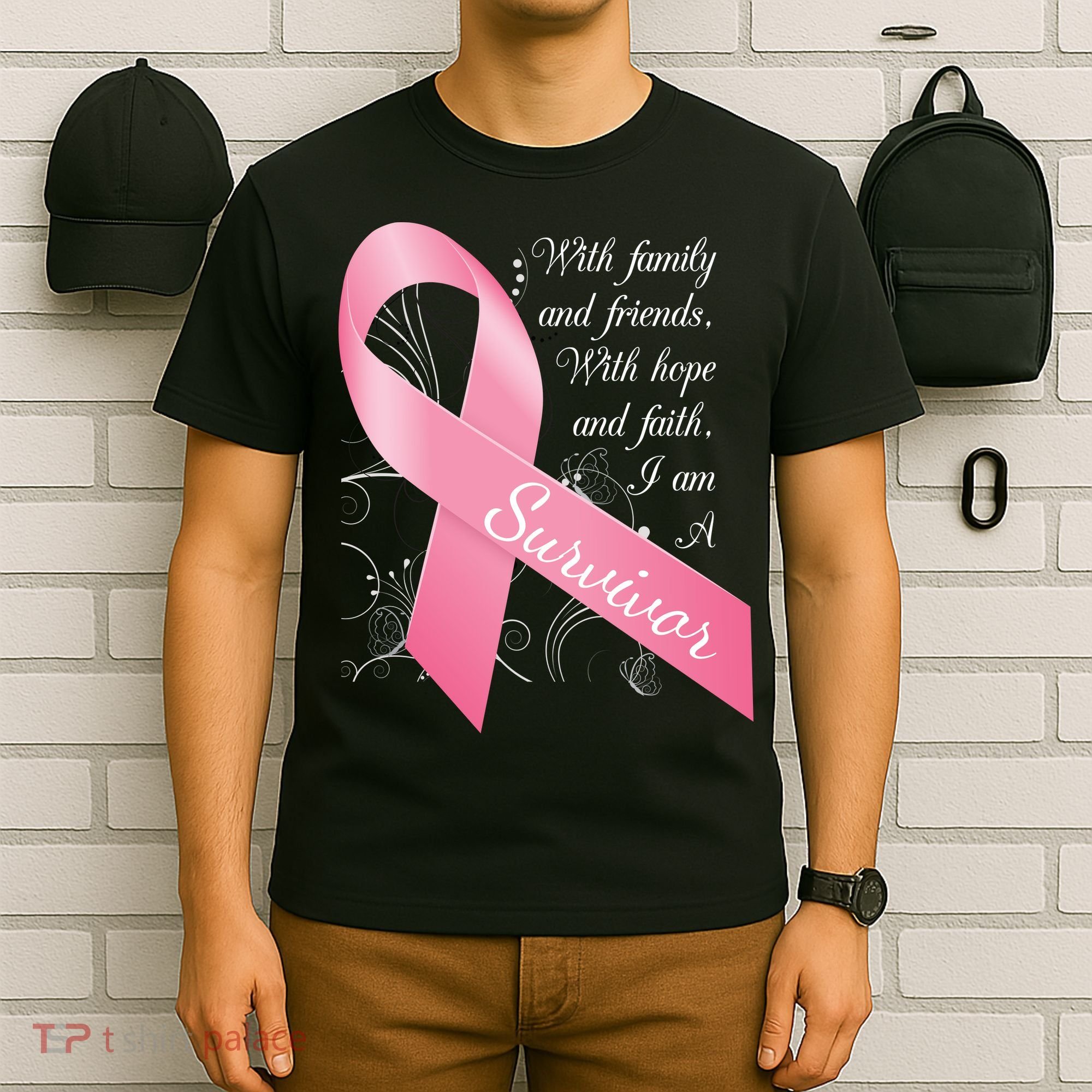 Breast Cancer Survivor Family Friends Hope Faith T-Shirt