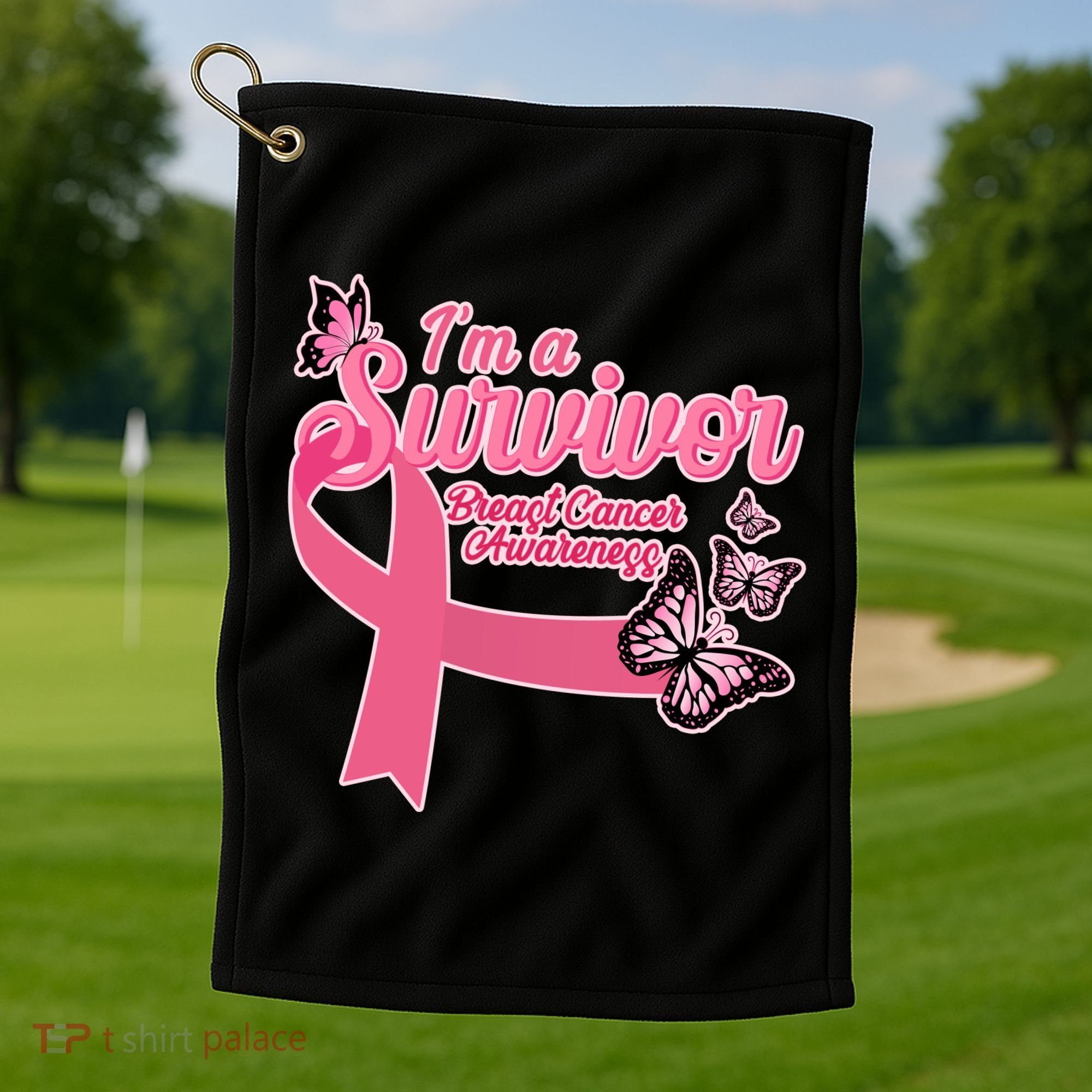 Breast Cancer Survivor Fighter Warrior Butterflies Golf Towel