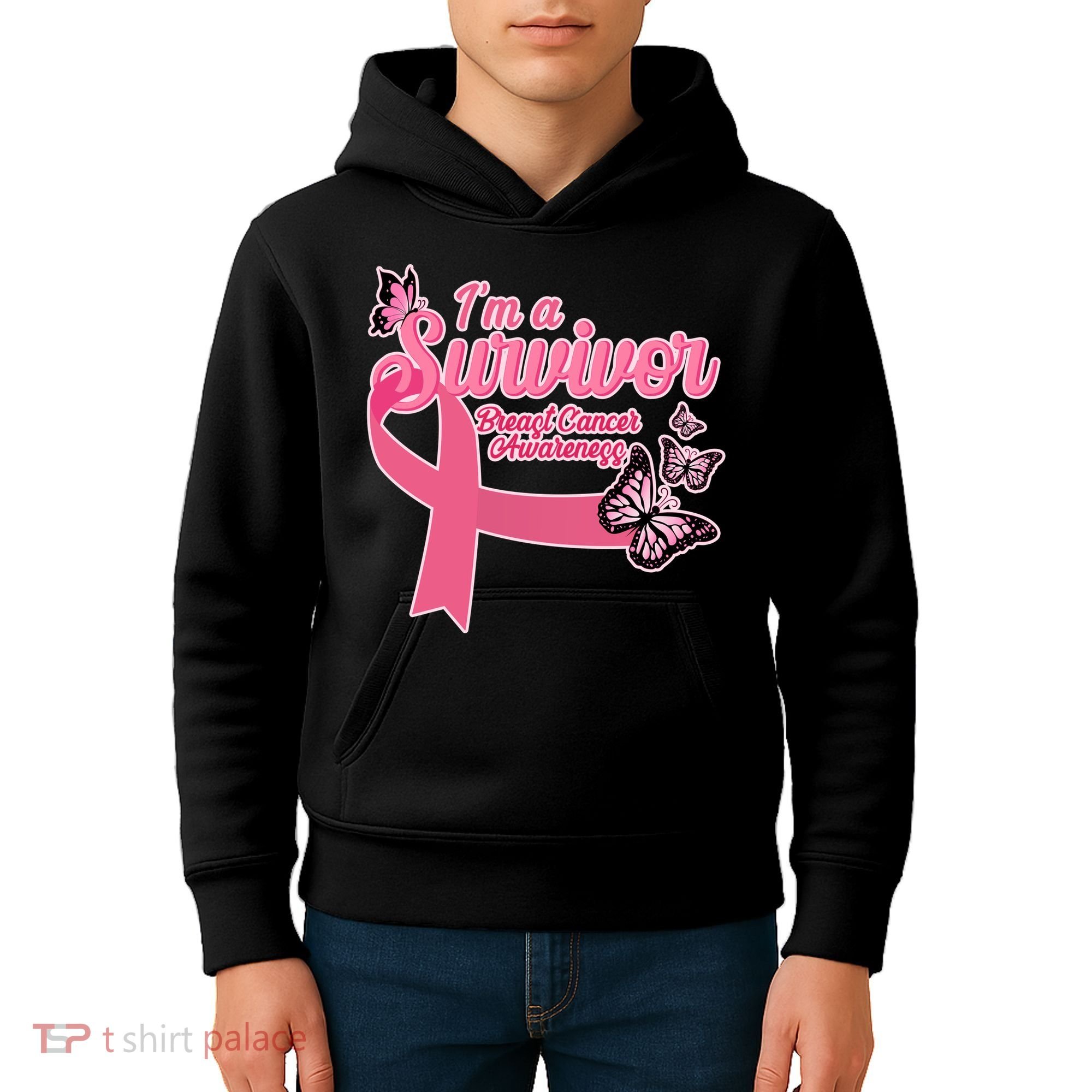 Breast Cancer Survivor Fighter Warrior Butterflies Kids Hoodie