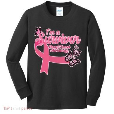 Breast Cancer Survivor Fighter Warrior Butterflies Kids Long Sleeve Shirt
