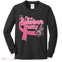 Breast Cancer Survivor Fighter Warrior Butterflies Kids Long Sleeve Shirt thumb 0
