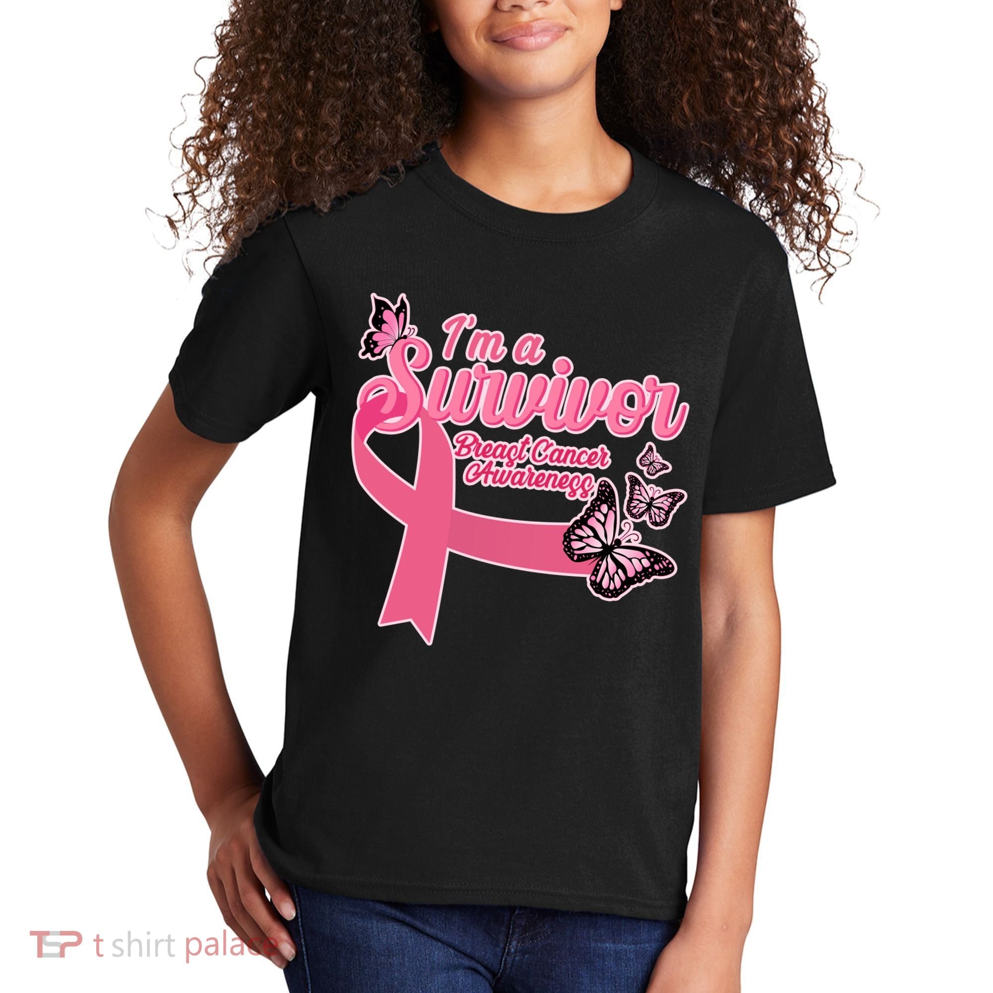 Breast Cancer Survivor Fighter Warrior Butterflies Kids T-Shirt