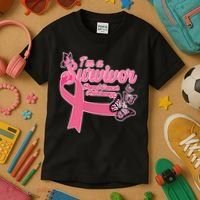 Breast Cancer Survivor Fighter Warrior Butterflies Kids T-Shirt thumb 3