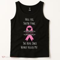 Breast Cancer Survivor Hell Yes They're Fake Tank Top thumb 2