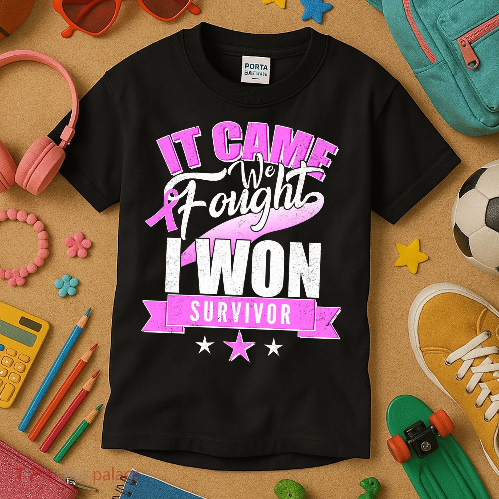 Breast Cancer Survivor It Came We Fought I Won Kids T-Shirt