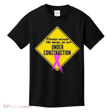 Breast Cancer Under Construction Sign Kids T-Shirt