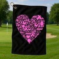Breast Cancer Unity Heart Mash Up Golf Towel thumb 1