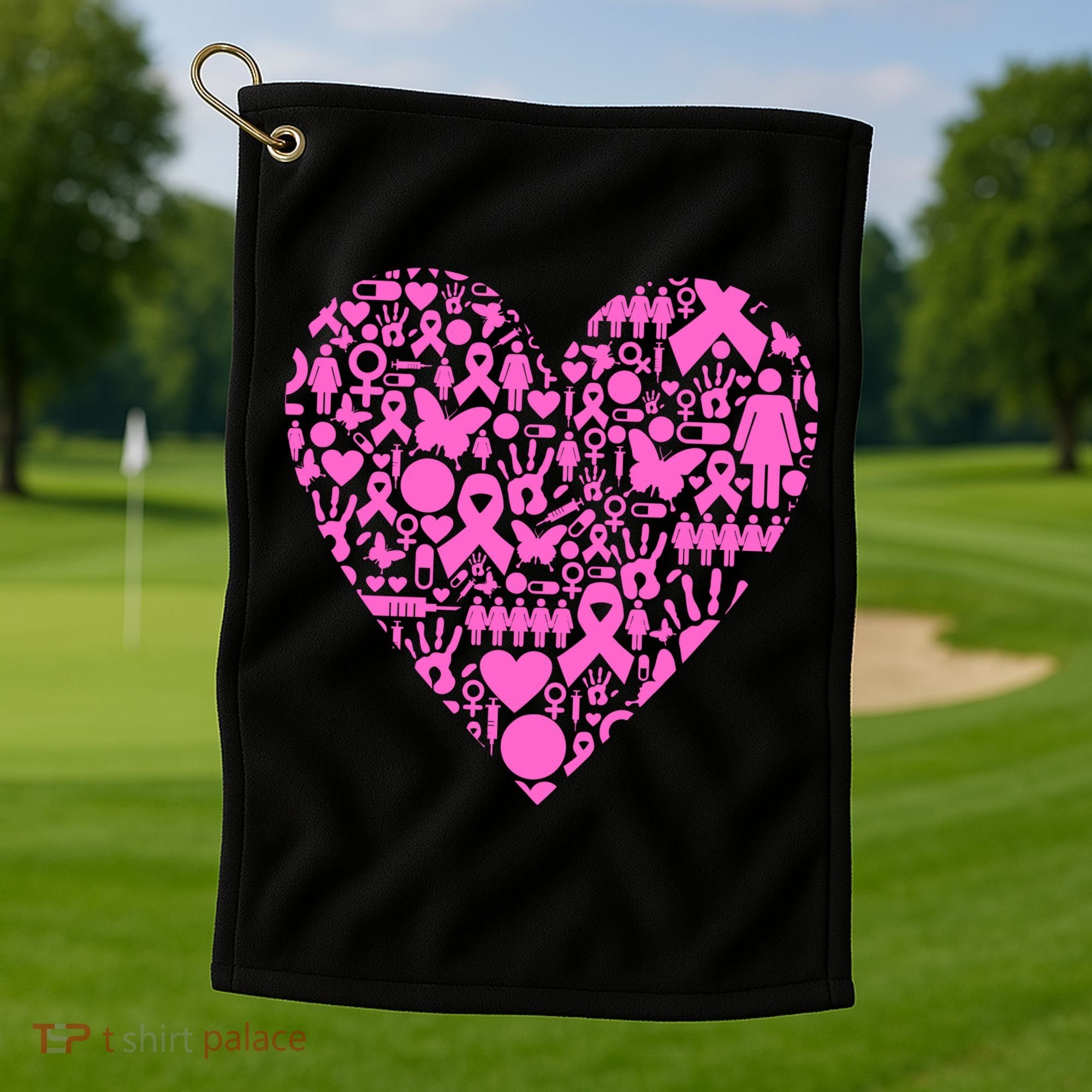 Breast Cancer Unity Heart Mash Up Golf Towel