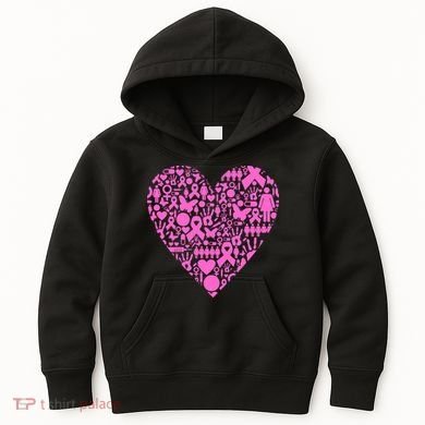 Breast Cancer Unity Heart Mash Up Kids Hoodie