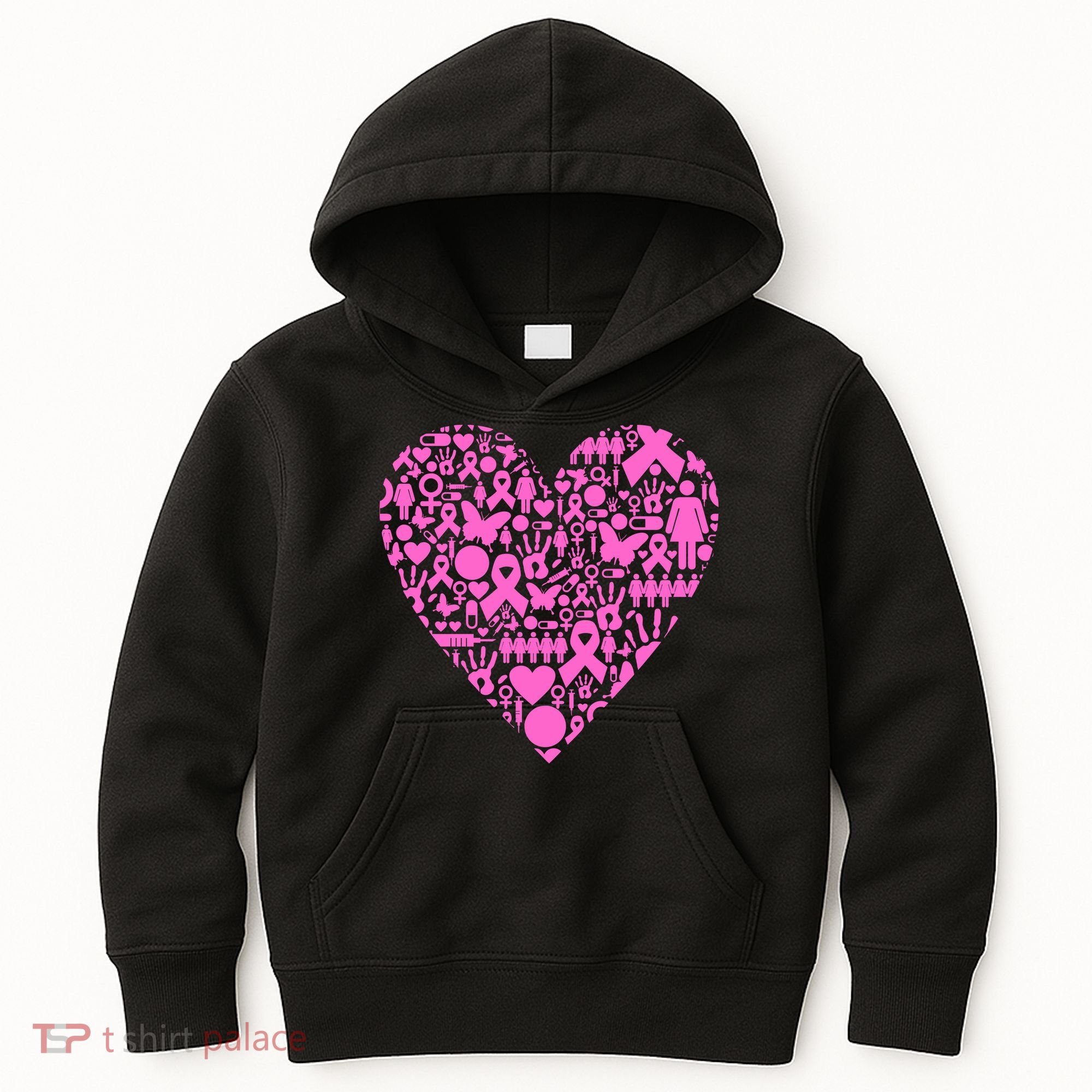 Breast Cancer Unity Heart Mash Up Kids Hoodie