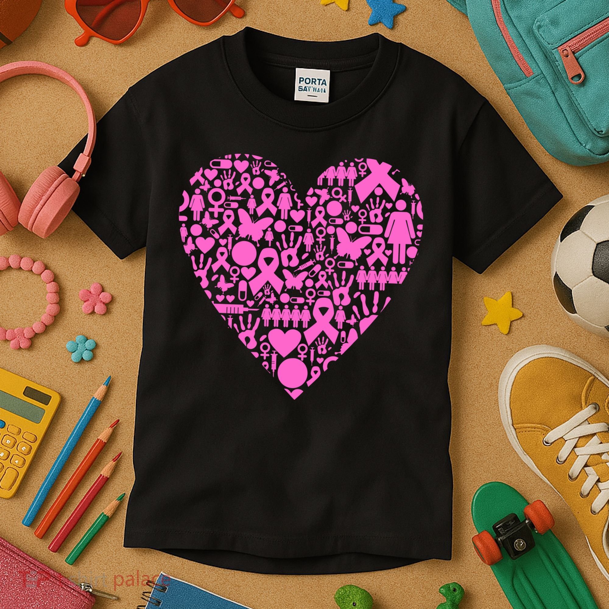 Breast Cancer Unity Heart Mash Up Kids T-Shirt