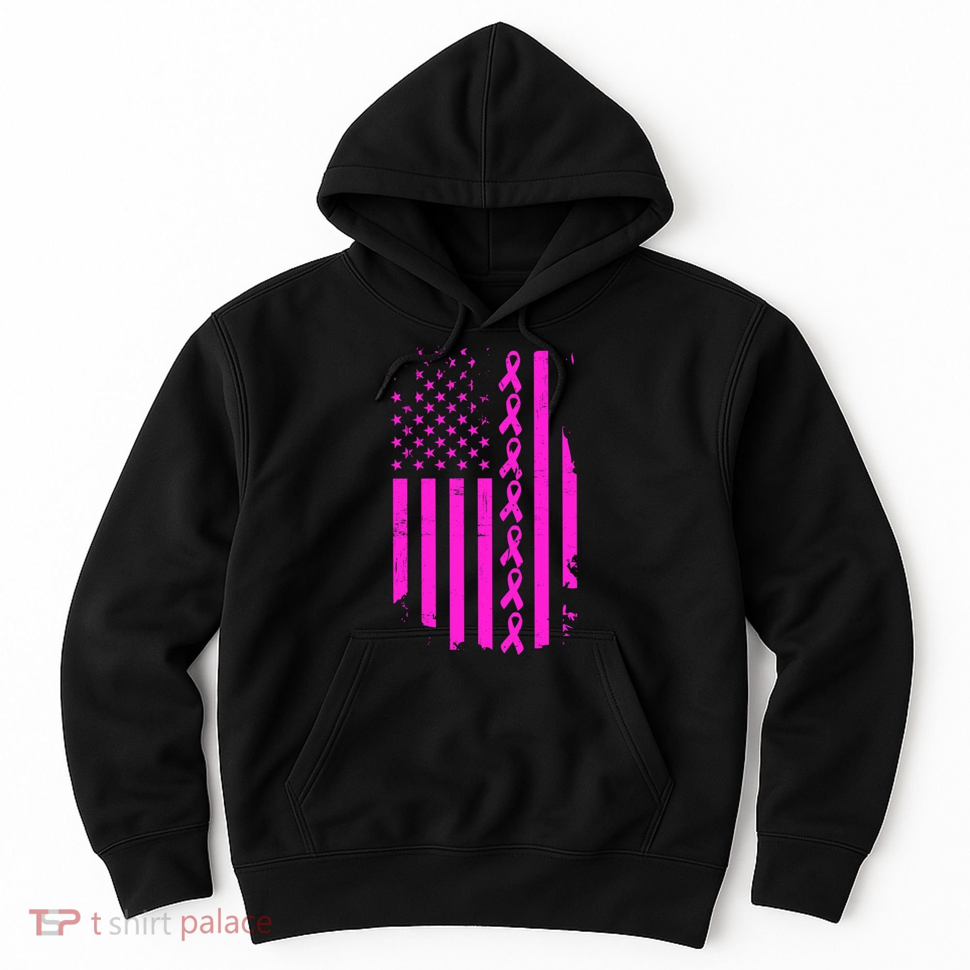 Breast Cancer USA Ribbon Flag Hoodie
