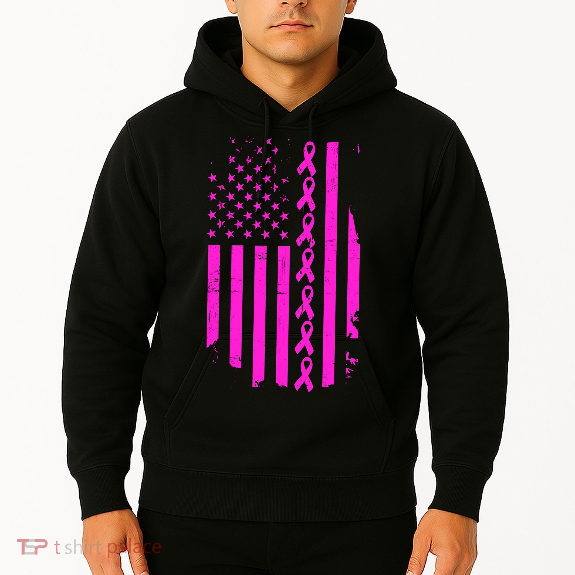 Breast Cancer USA Ribbon Flag Hoodie