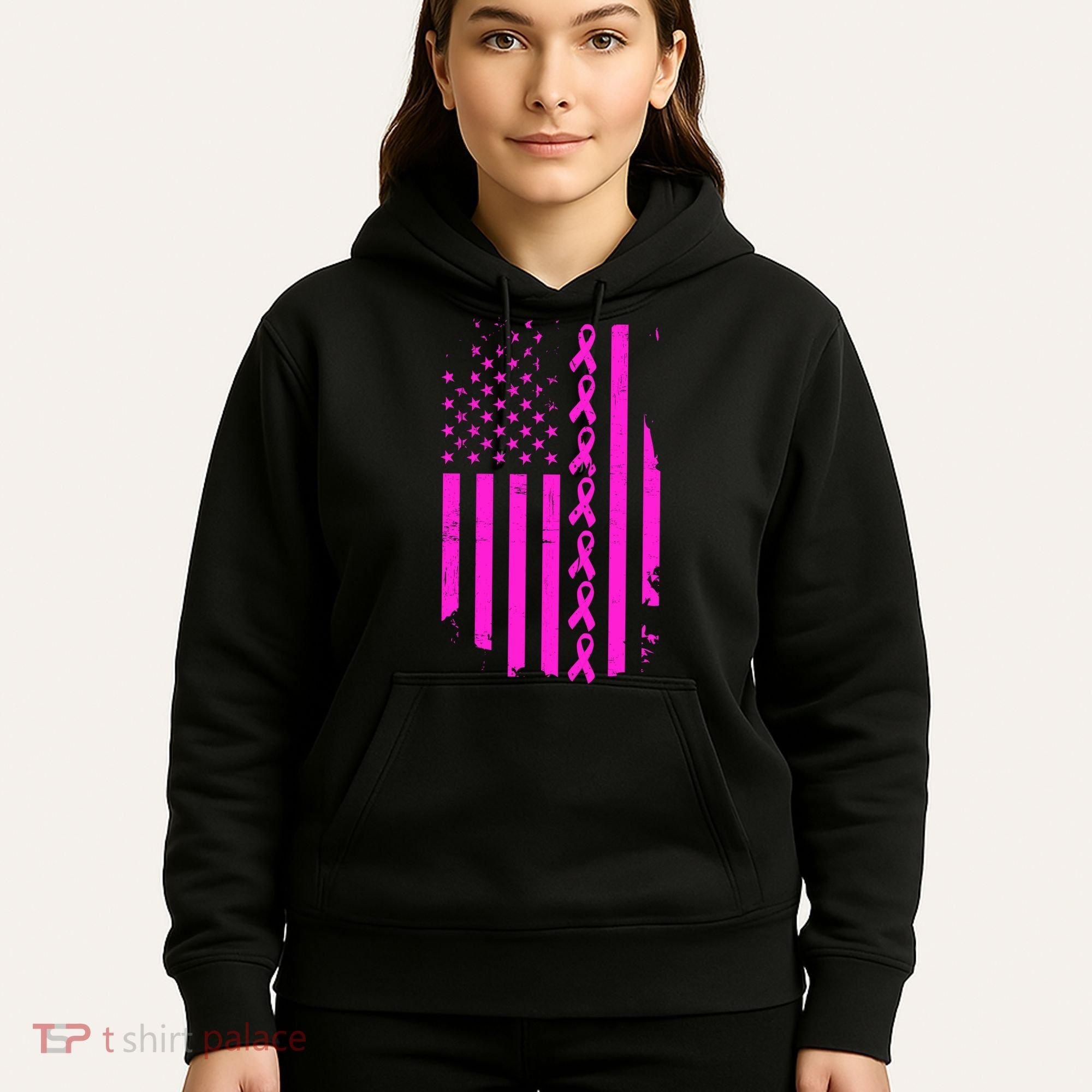 Breast Cancer USA Ribbon Flag Hoodie