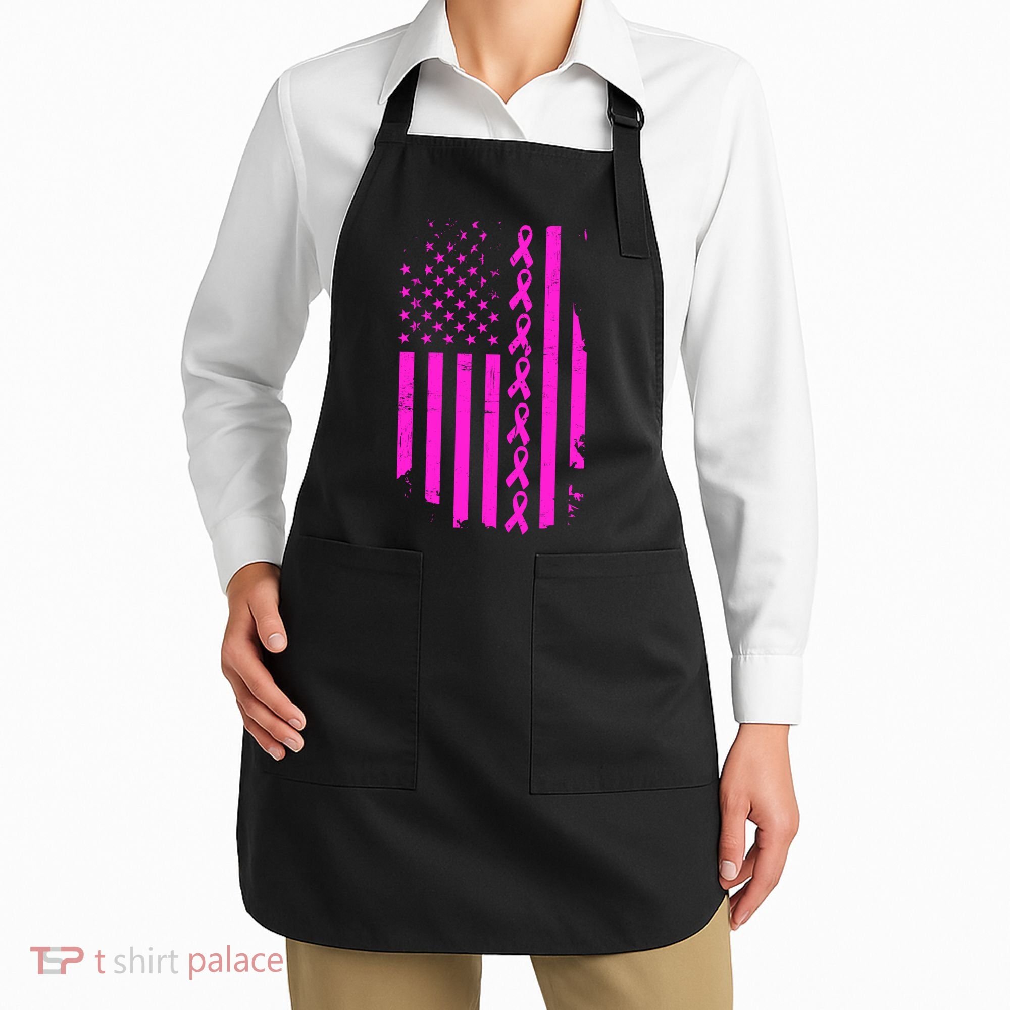 Breast Cancer USA Ribbon Flag Apron