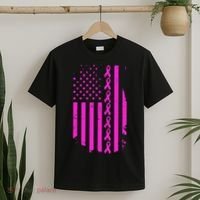 Breast Cancer USA Ribbon Flag T-Shirt thumb 2