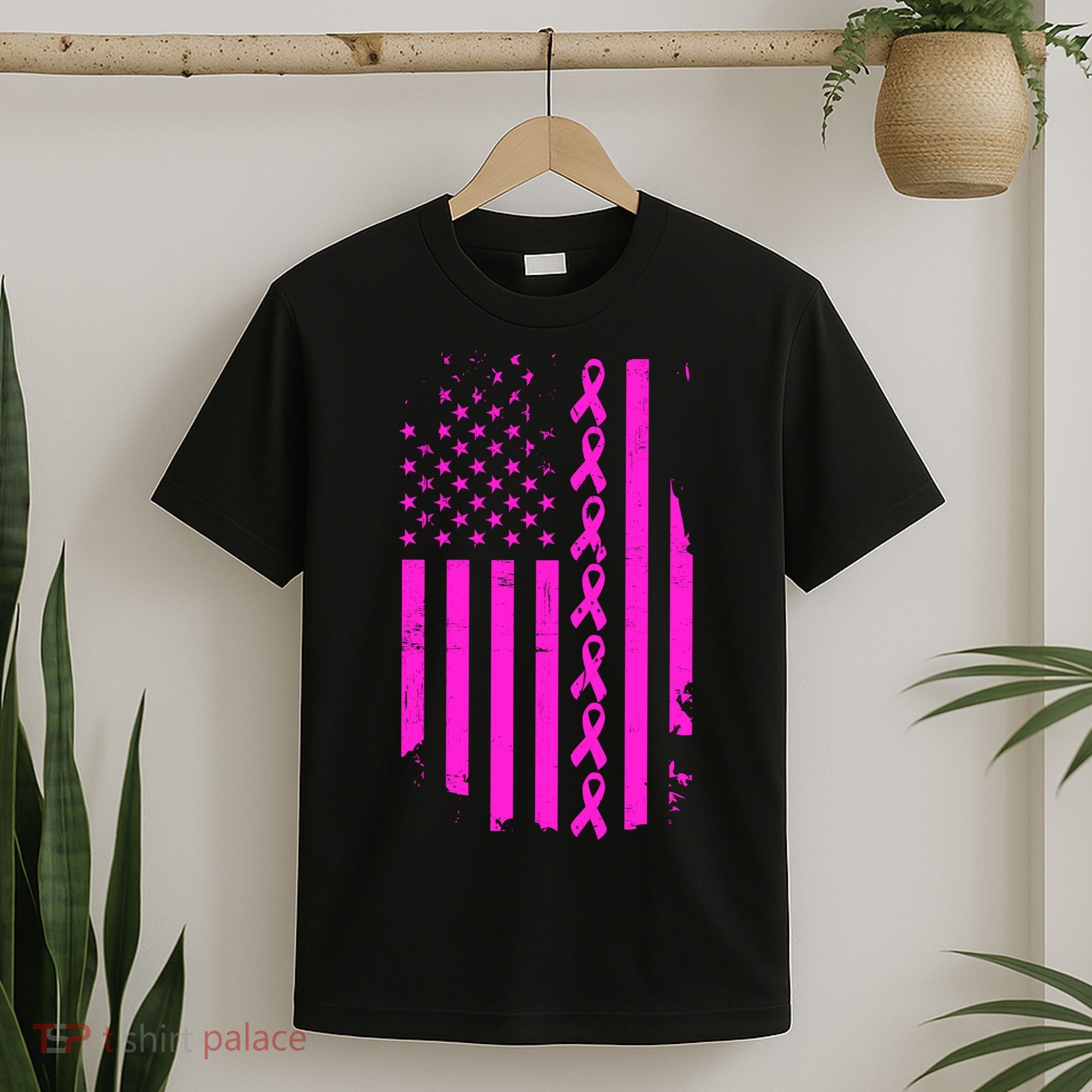 Breast Cancer USA Ribbon Flag T-Shirt