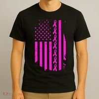 Breast Cancer USA Ribbon Flag T-Shirt thumb 3