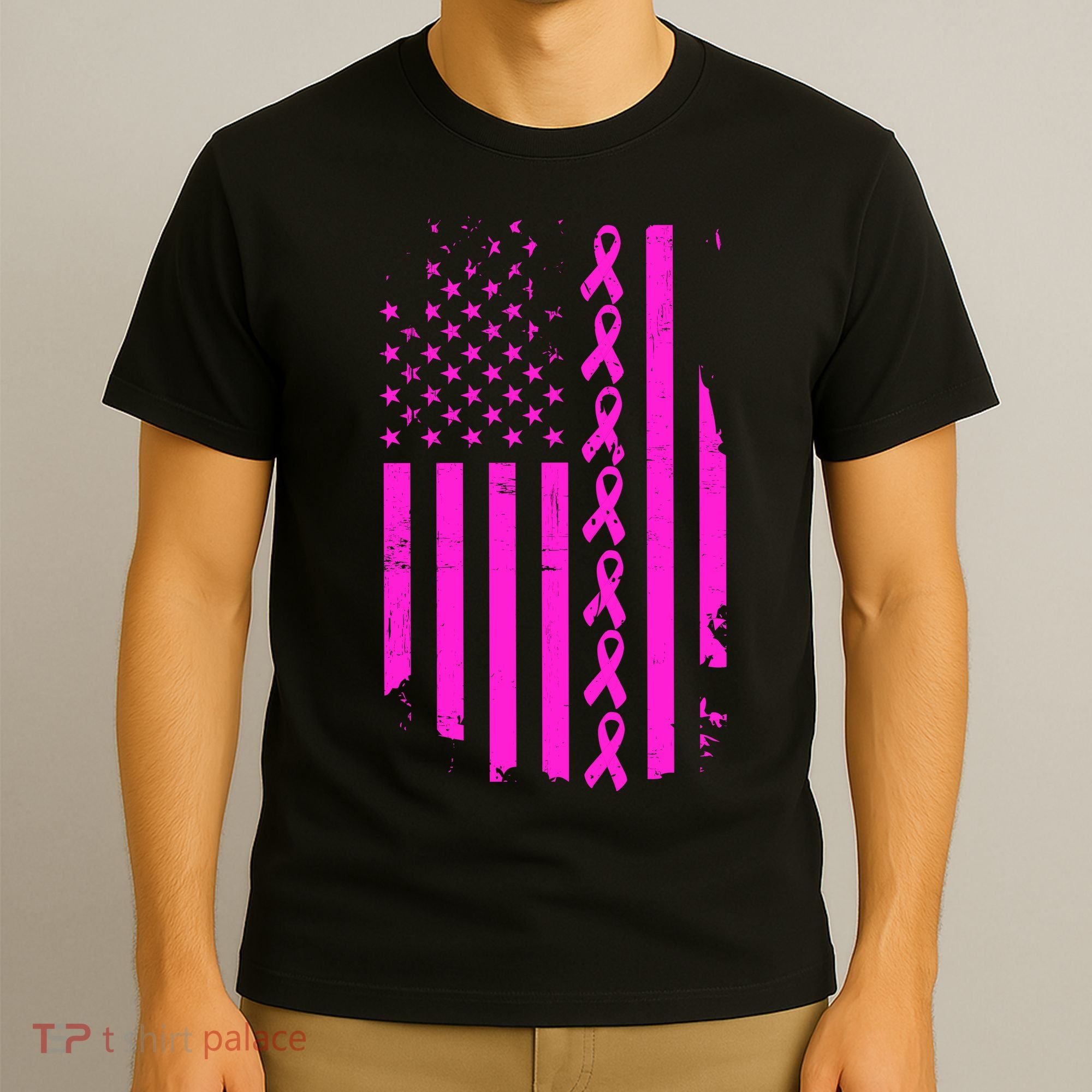 Breast Cancer USA Ribbon Flag T-Shirt