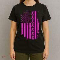 Breast Cancer USA Ribbon Flag T-Shirt thumb 4