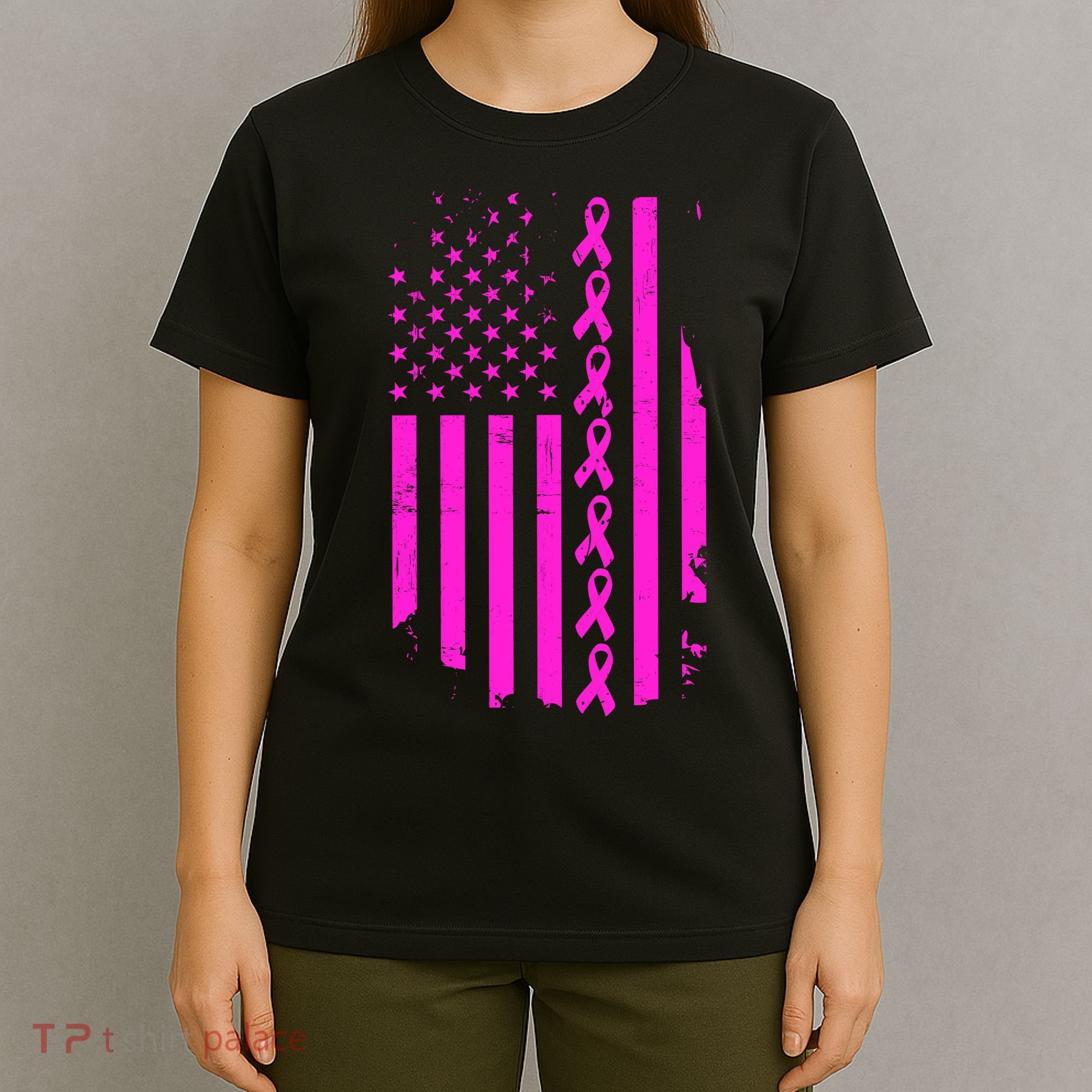 Breast Cancer USA Ribbon Flag T-Shirt