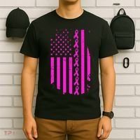 Breast Cancer USA Ribbon Flag T-Shirt thumb 6