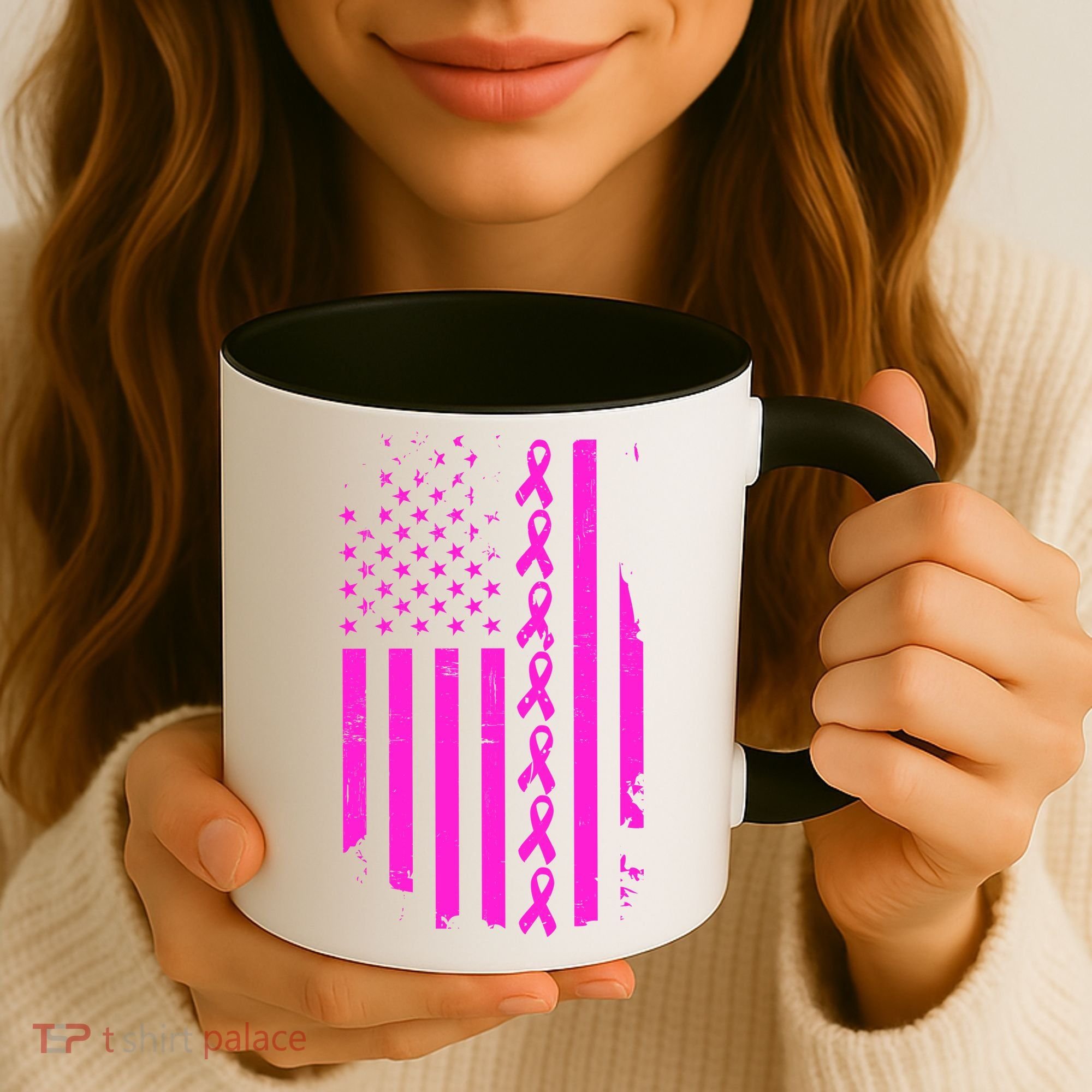 Breast Cancer USA Ribbon Flag Coffee Mug