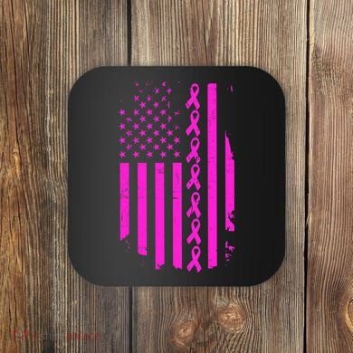 Breast Cancer USA Ribbon Flag Coaster