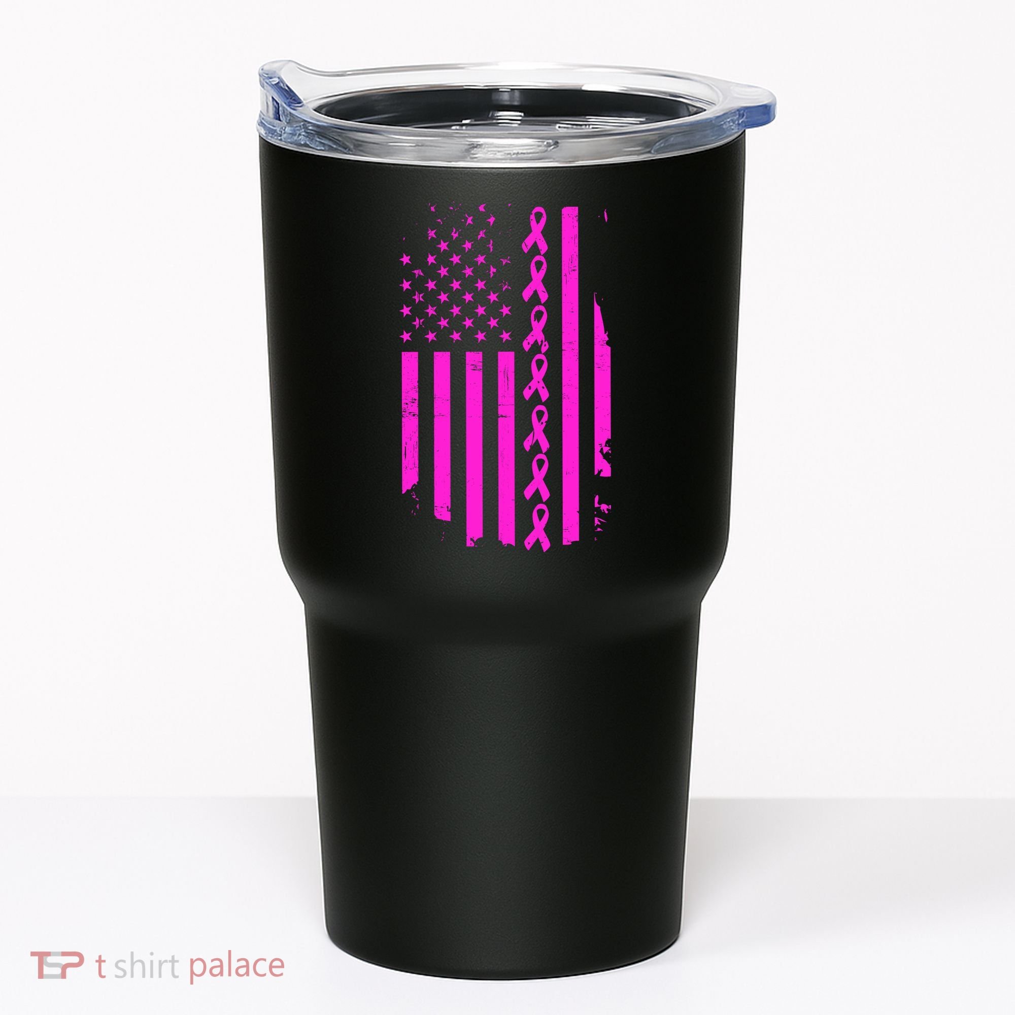Breast Cancer USA Ribbon Flag Tumbler