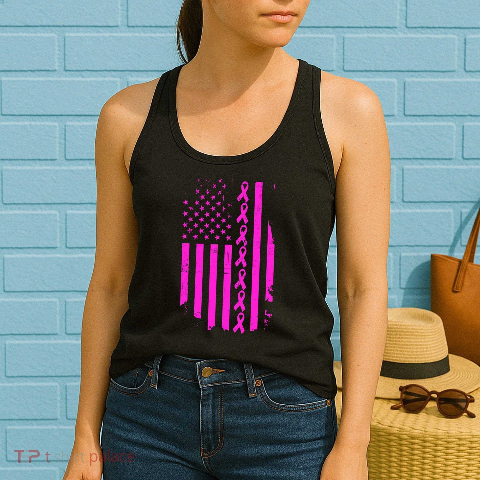 Breast Cancer USA Ribbon Flag Women's Tank Top