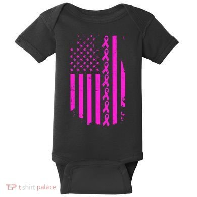 Breast Cancer USA Ribbon Flag Baby Bodysuit