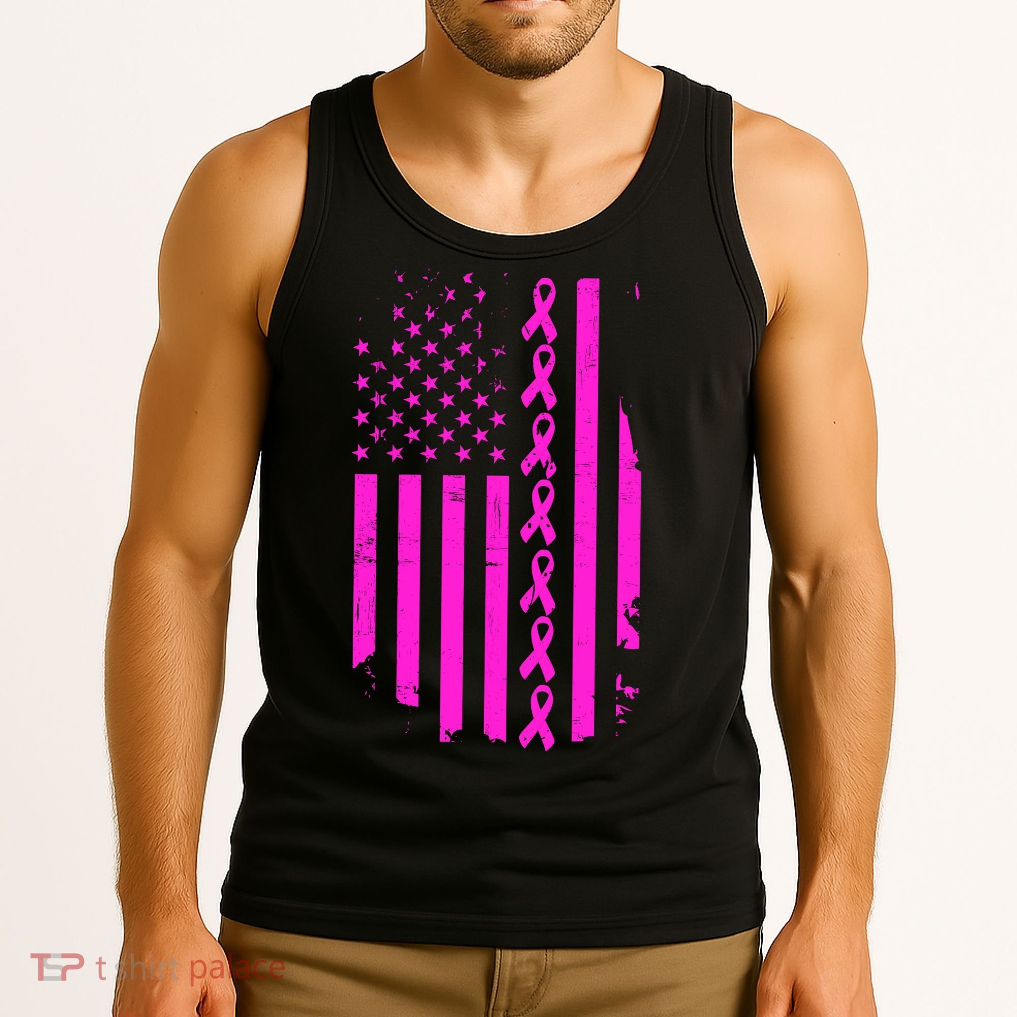 Breast Cancer USA Ribbon Flag Tank Top