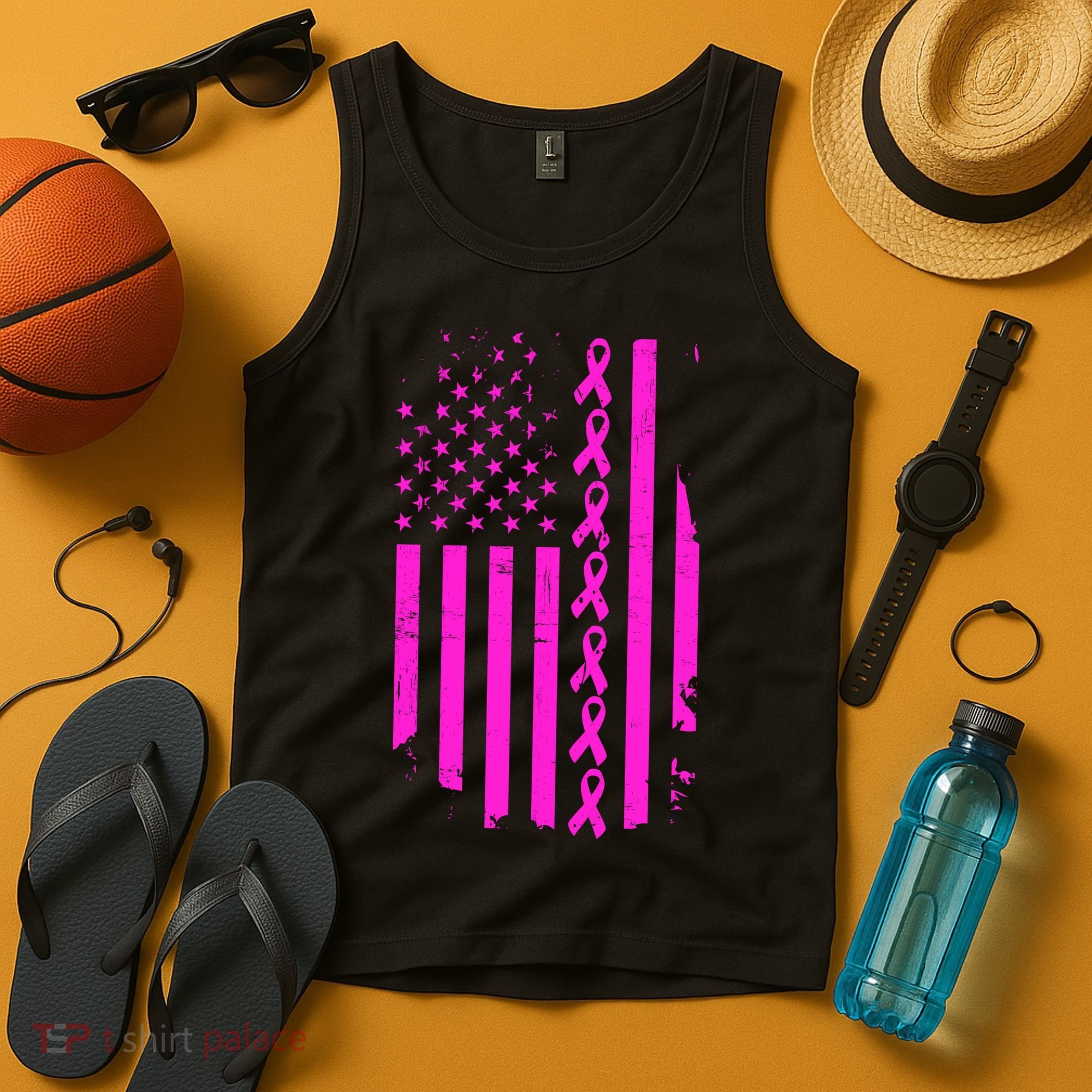 Breast Cancer USA Ribbon Flag Tank Top