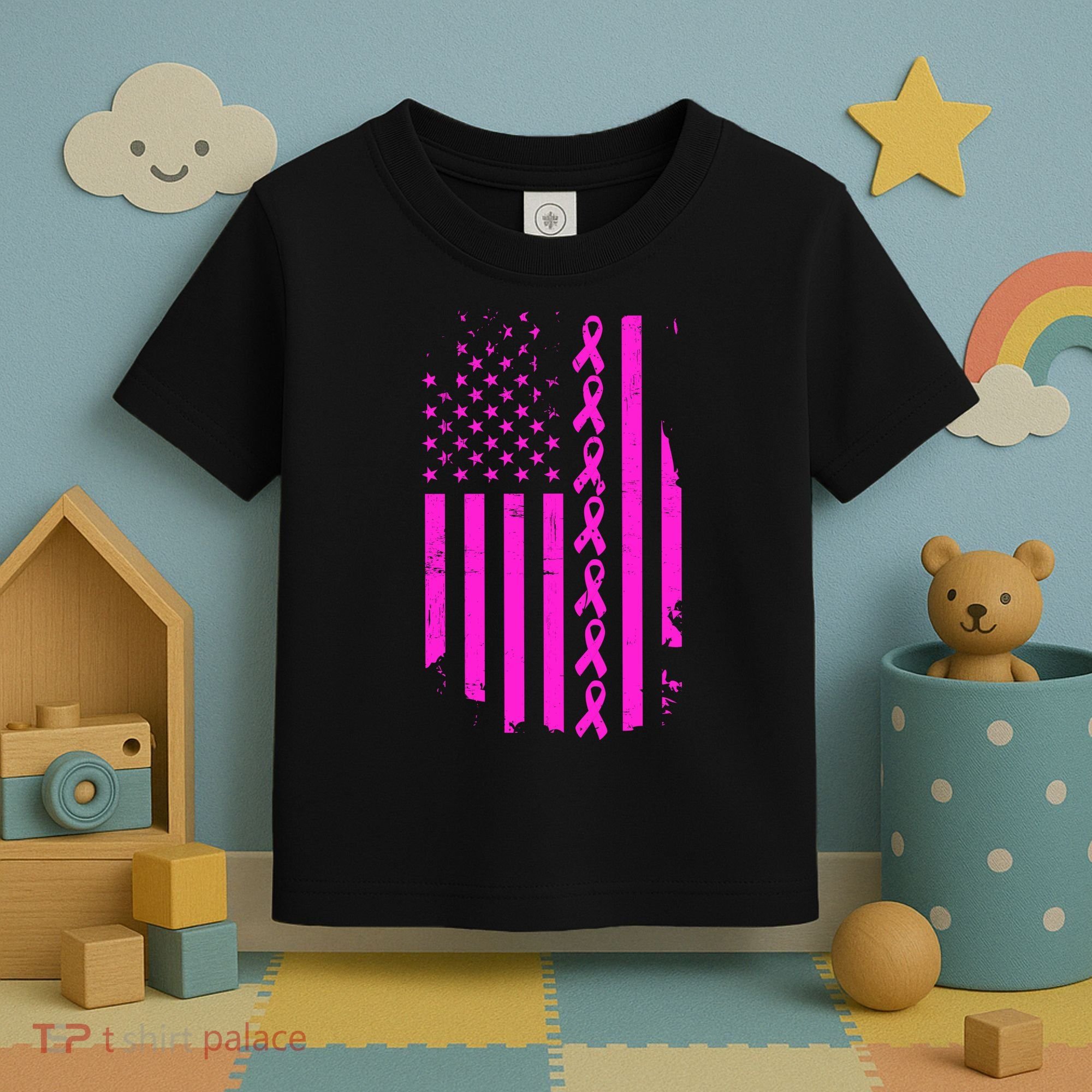 Breast Cancer USA Ribbon Flag Toddler T-Shirt