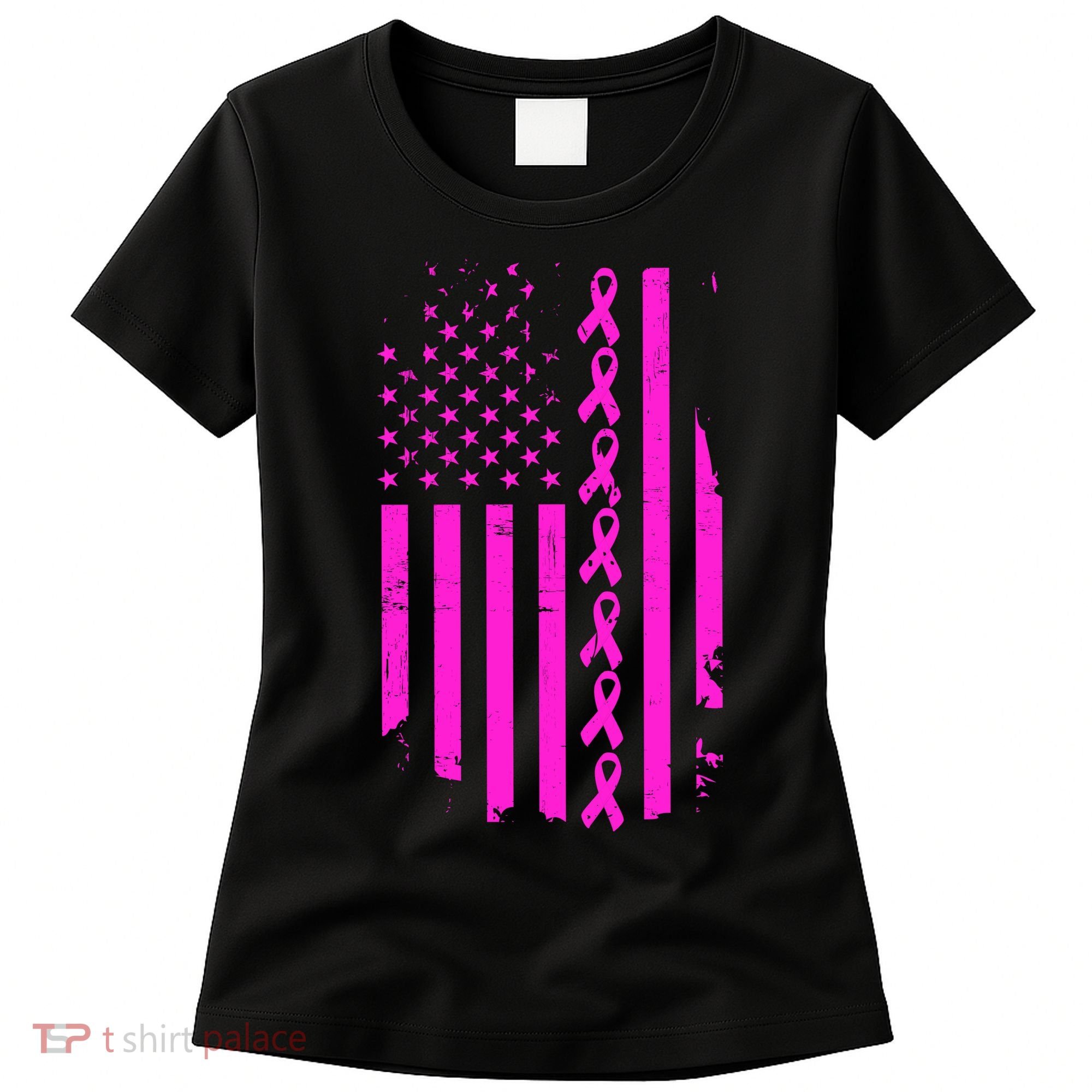 Breast Cancer USA Ribbon Flag Women's T-Shirt