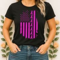 Breast Cancer USA Ribbon Flag Women's T-Shirt thumb 2