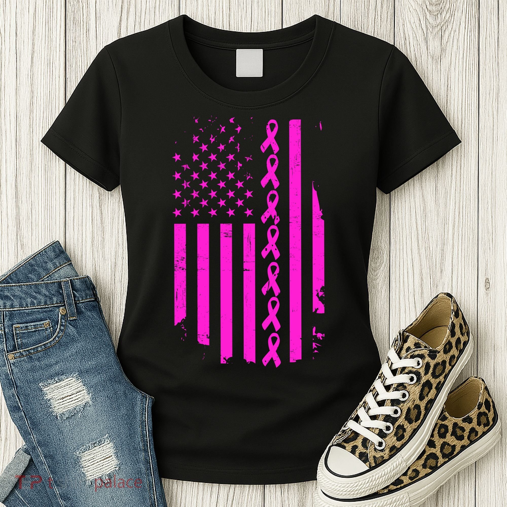 Breast Cancer USA Ribbon Flag Women's T-Shirt