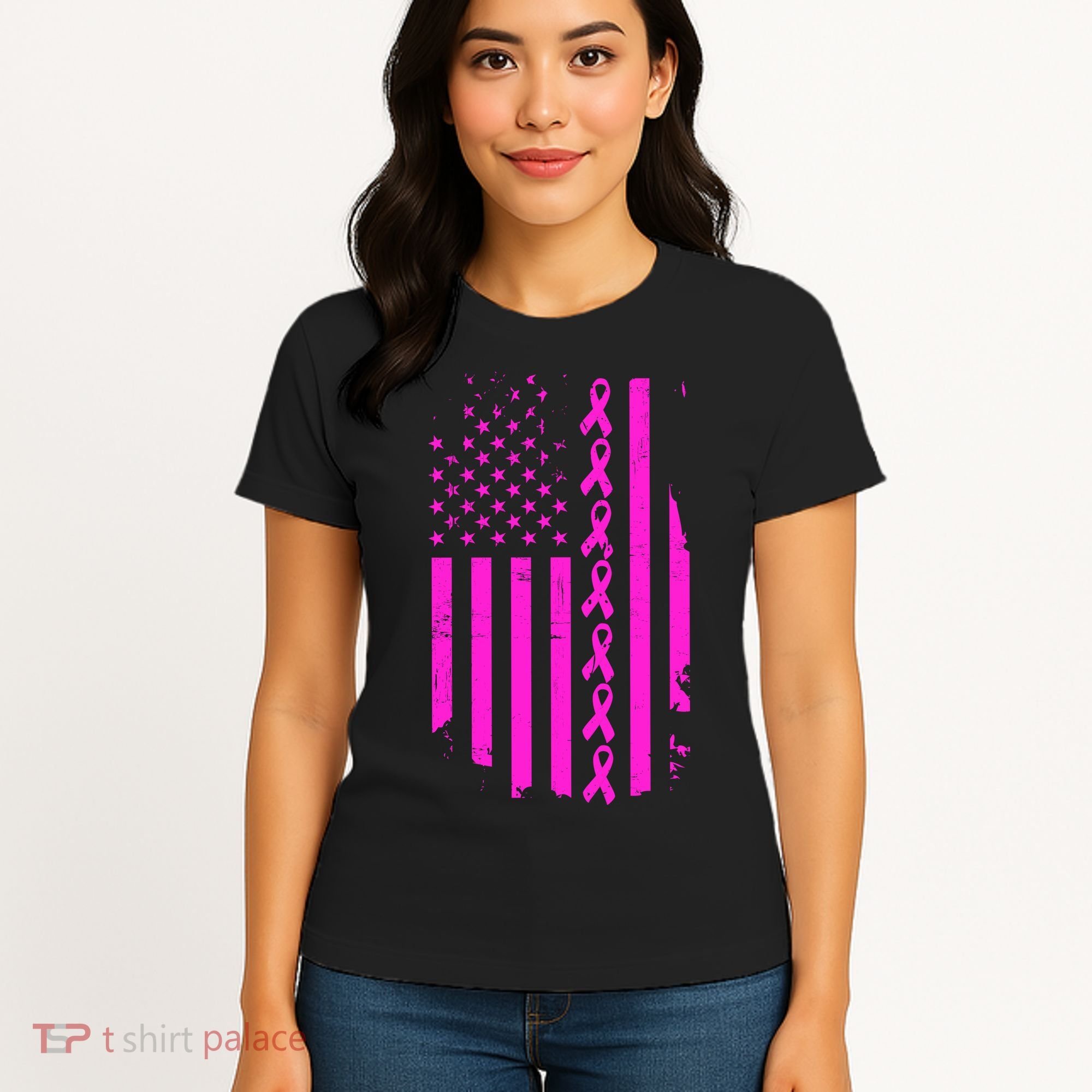 Breast Cancer USA Ribbon Flag Women's T-Shirt