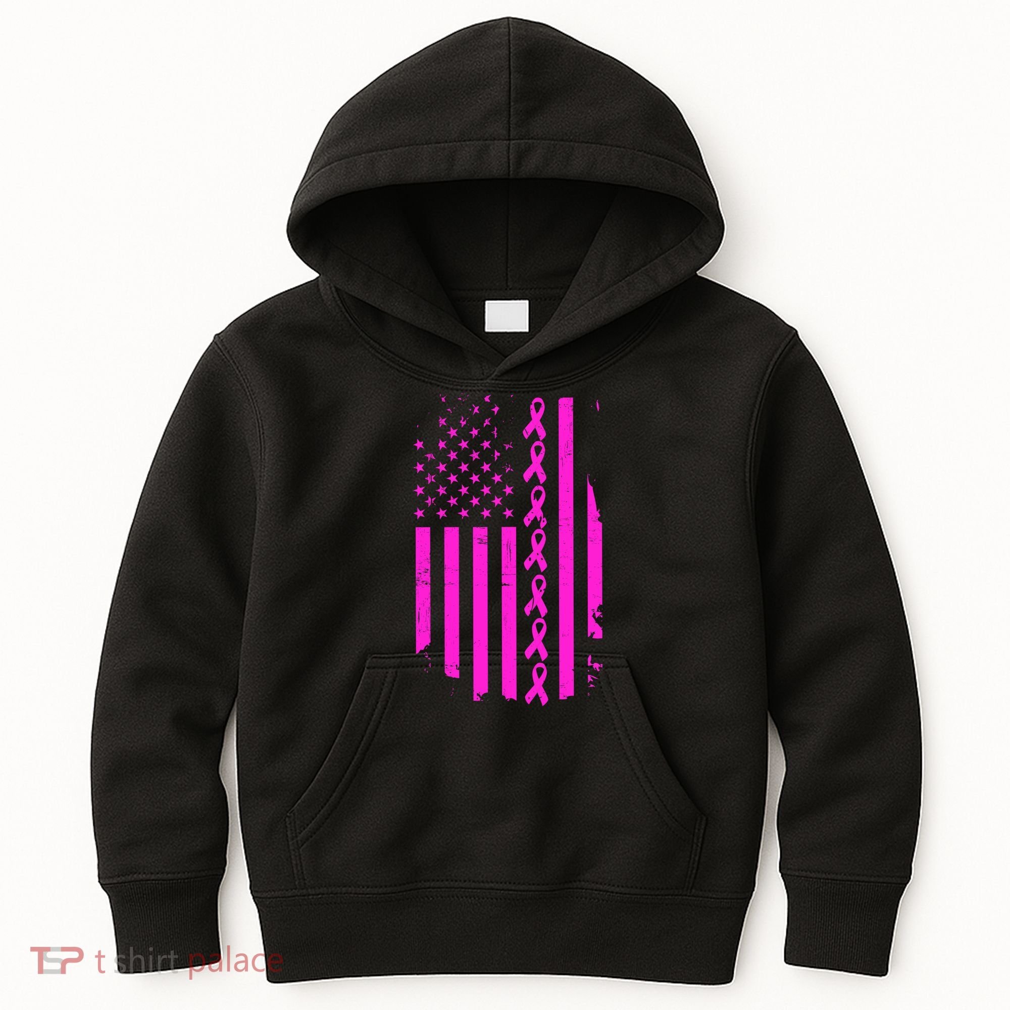 Breast Cancer USA Ribbon Flag Kids Hoodie