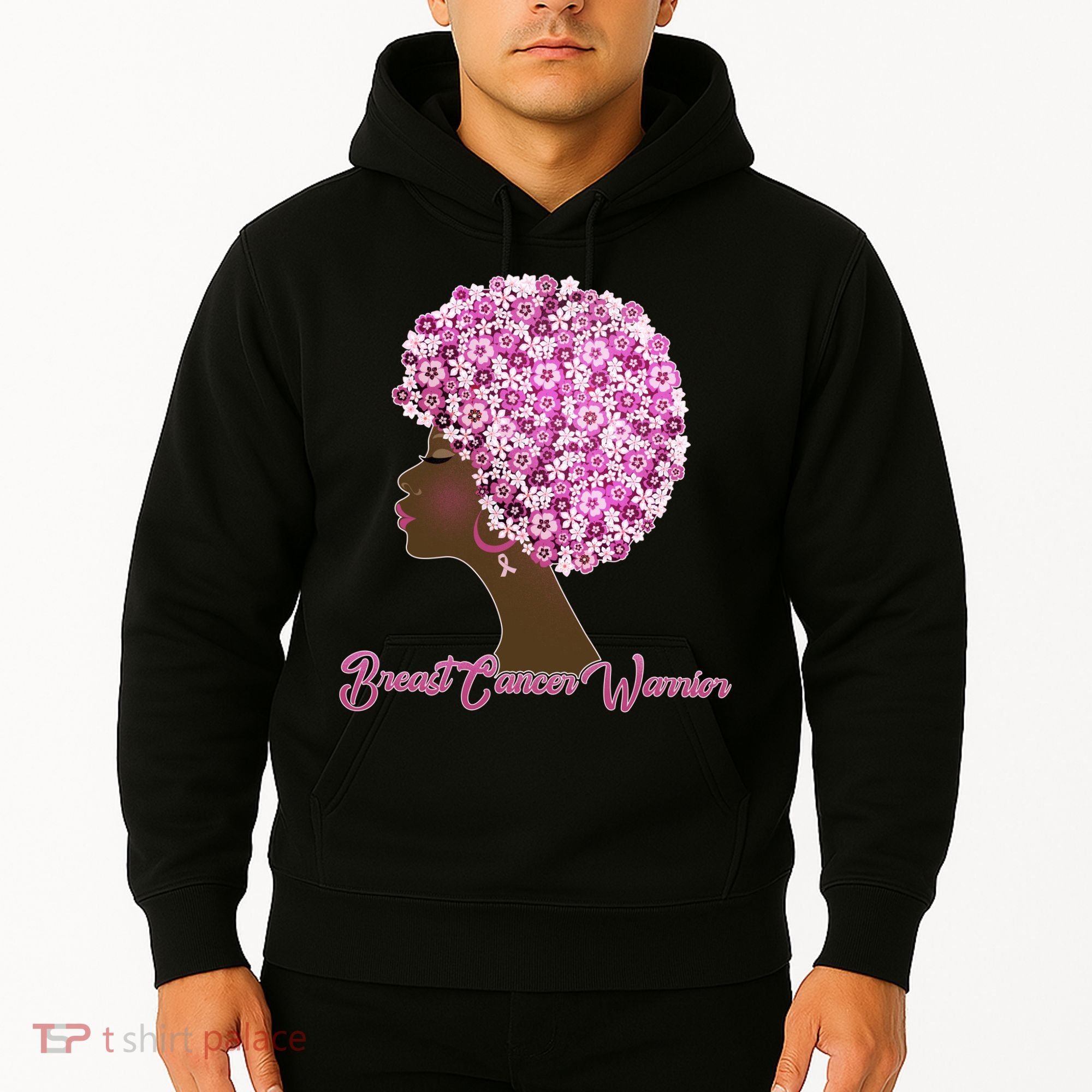 Breast Cancer Warrior Flower Afro Hoodie