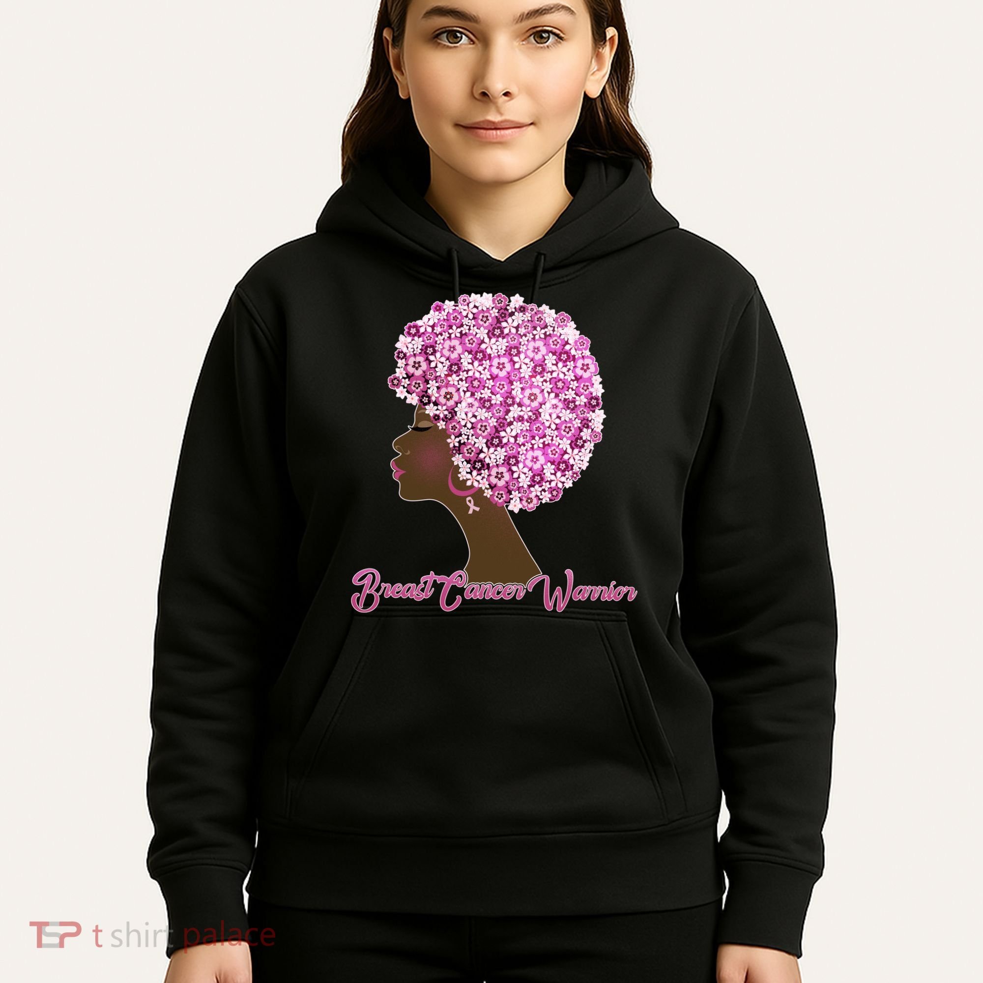 Breast Cancer Warrior Flower Afro Hoodie