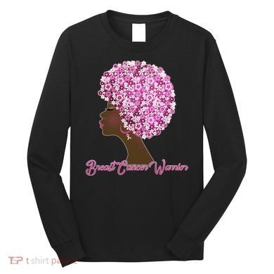 Breast Cancer Warrior Flower Afro Long Sleeve Shirt