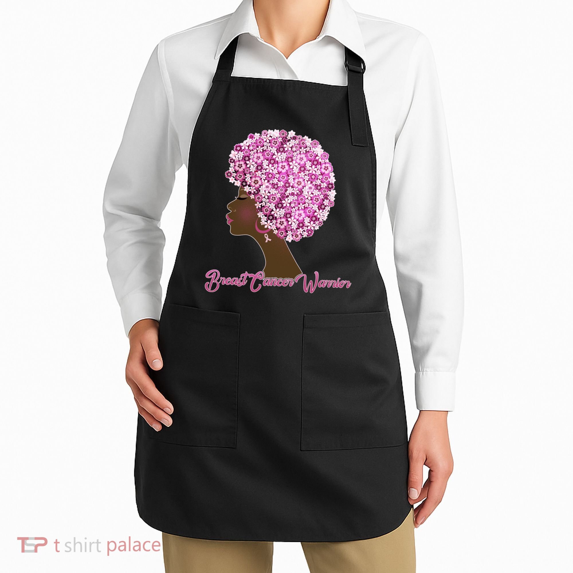 Breast Cancer Warrior Flower Afro Apron