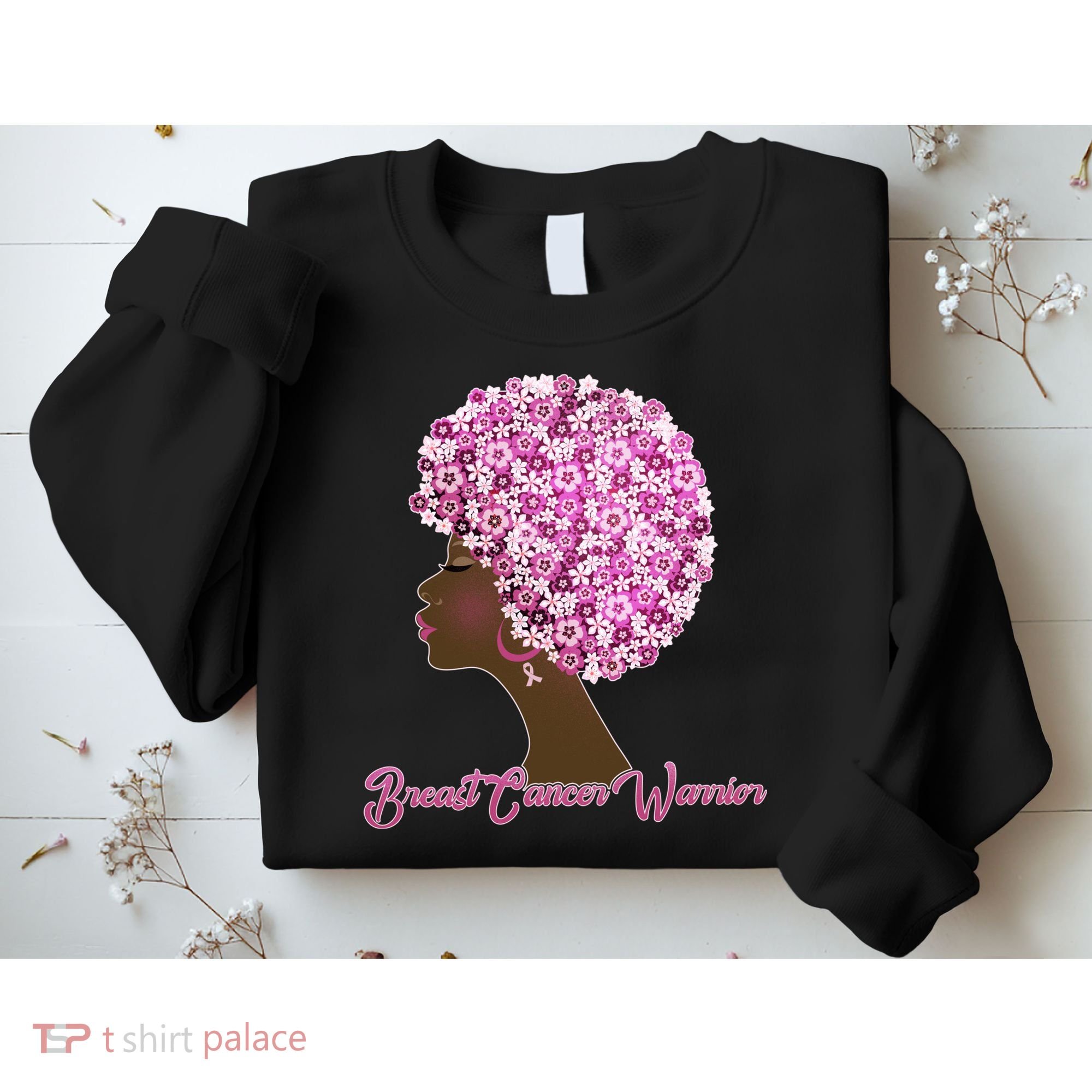 Breast Cancer Warrior Flower Afro Sweatshirt
